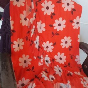 Orange flower slit tango skirt